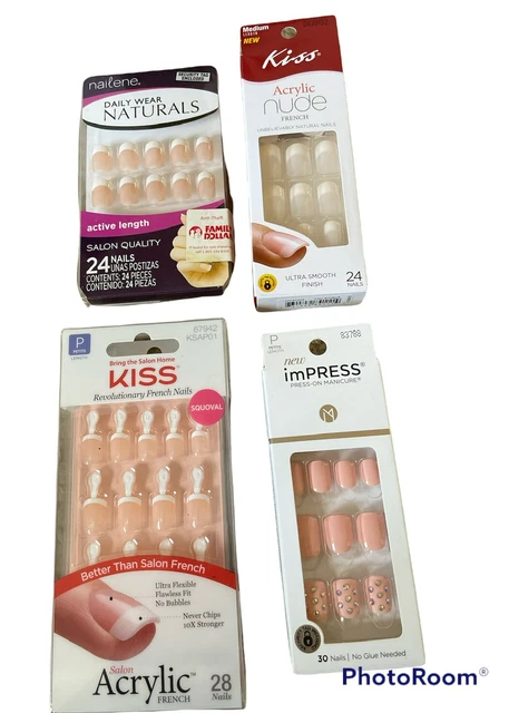 Lot of 4 Press On Nails Kits Neutral Shorter-Medium Lengths Various Brands