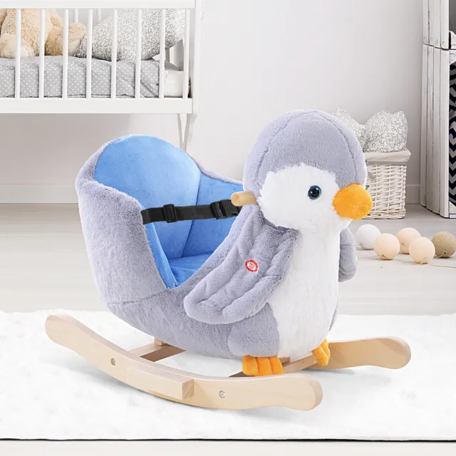 Animal Baby Rocking Horse Penguin Plush Cute Musical Button w/32 Songs Wide Seat