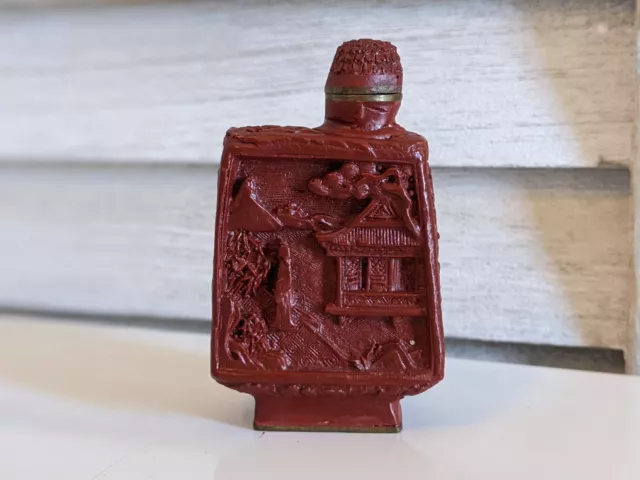 Old Chinese Carved Red Cinnabar Snuff Bottle Signed