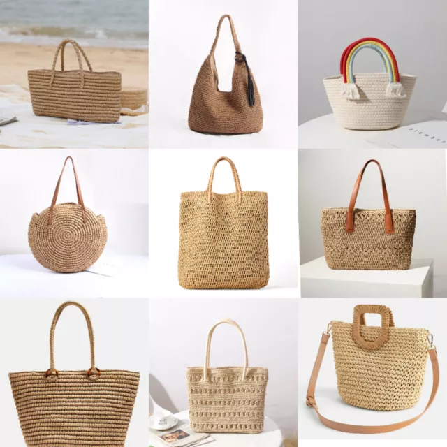 Large Rattan Shoulder Bags Summer Beach Bag Straw Bags for Womens Woven Tote Bag