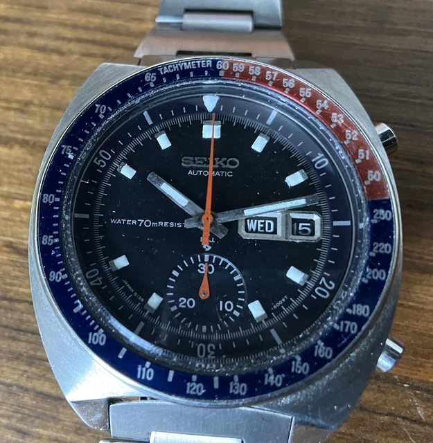 OROLOGIO SEIKO 6139-6002 POGUE PEPSI Cronografo Automatico Vintage Da Uomo Quadrante Giallo EUR - Foto 6