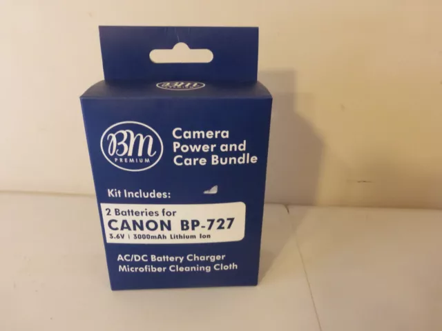 BM Premium Camera Power and Care Bundle 2 Batteries for Canon BP-727 NEW