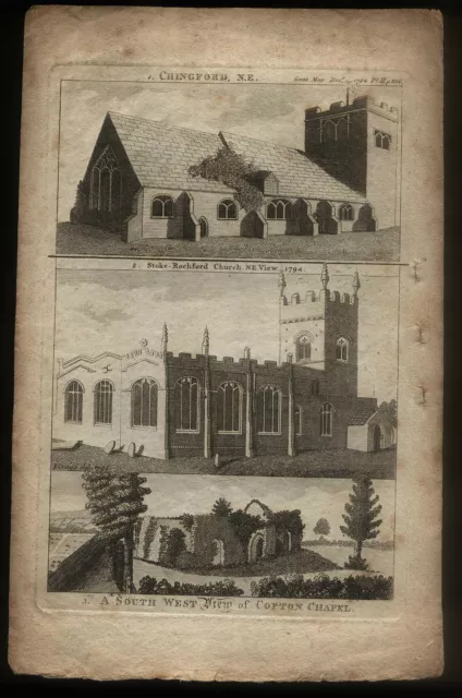 1794 Bedruckt Gravuren Von Kirchen, Blatt Aus Buch, Herr Vergrößerung Chingford.