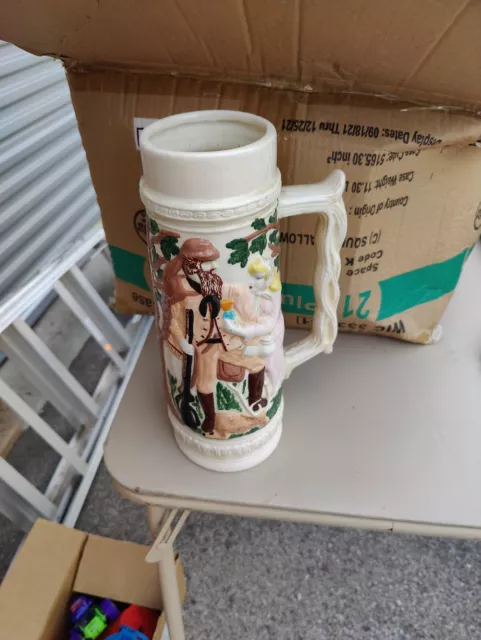 vintage German Large Handmade Beer Stein - Full Liter 12 1/2” Tall – Handmade