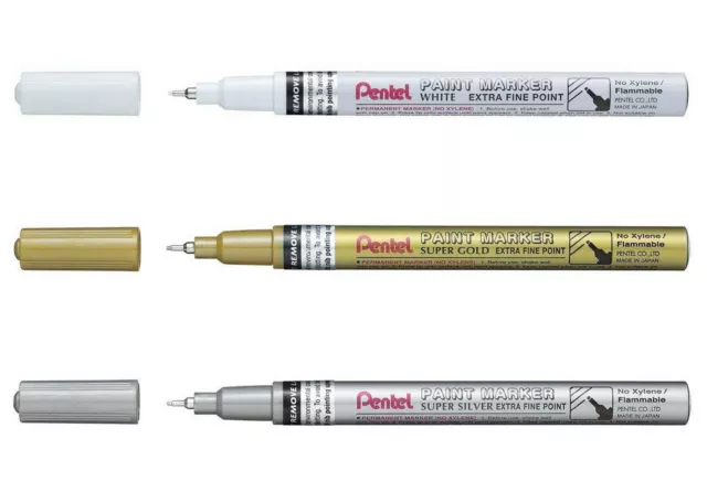 Pentel Permanent Paint Marker Pen - Gold Silver White - Extra Fine Tip