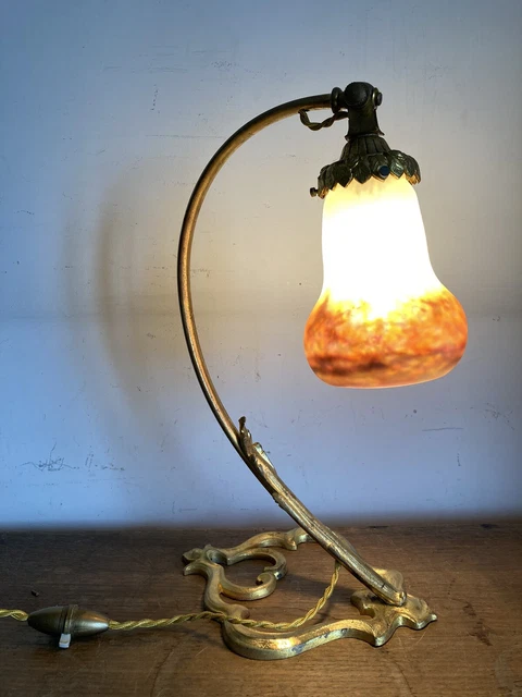 Ancienne Lampe Art Deco Tulipe Pate De Verre Signee Muller Freres ~1910/20
