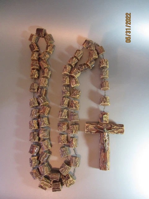 VTG Large carved wood Rosary Folk Art Rosaries Primitives Hand crafted Beads