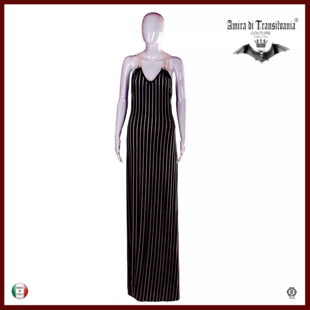 abito da donna estivo griff alta moda couture lungo bianco nero strisce marinaio