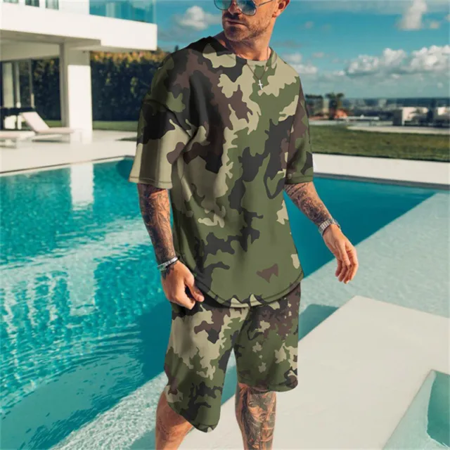 Mens Summer Short Sleeve T-Shirts and Shorts Sweatsuit Set Outfit 2-Piece Set