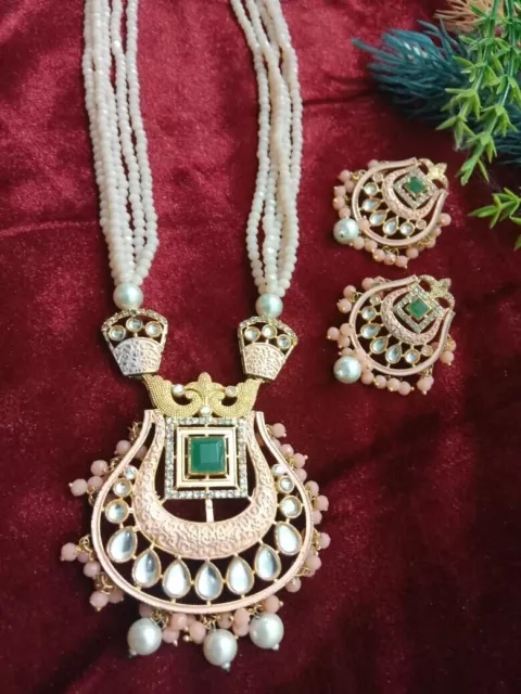 Hermoso conjunto de collar Kundan con aretes, joyería nupcial india paquistaní