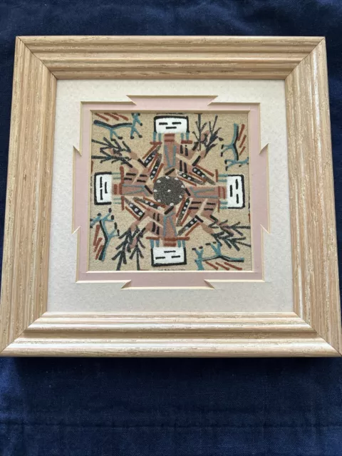 Whirling Yei Signed Authentic Navajo Sand Art Painting 7"x 7” Framed Native Am