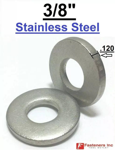 3/8" Extra Thick (.120) Flat Washers 18-8 Stainless Steel Washer (Choose Qty)