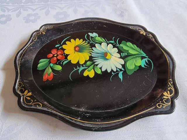 Serviertablett Zhostovo Metall Russland UDSSR Handbemalt Vintage