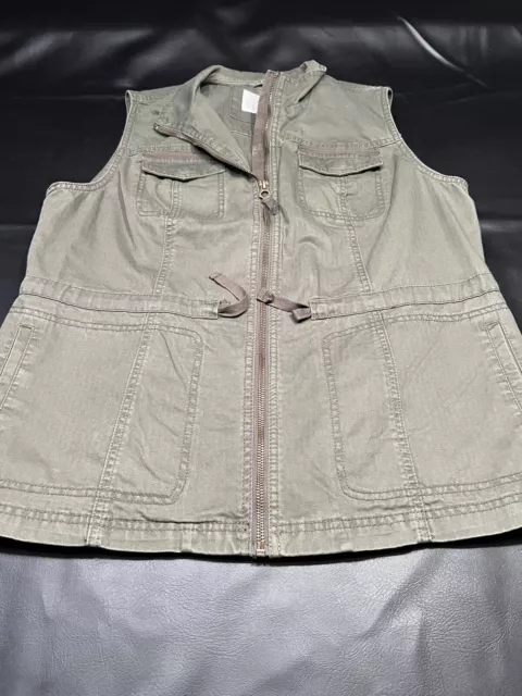 A New Day Womens Utility Vest Military Green Full Zip Pockets Tie Waist Size XL