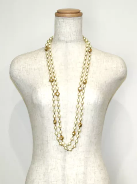 CHANEL LONG PEARL COCO Mark Rhinestone Necklace Gold about 180cm Auth Women  Used $958.79 - PicClick