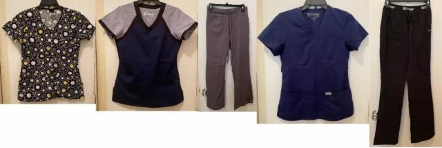 Grey's Anatomy & Smiley World Scrubs: Indigo/Gray & Smiley Tops/Bottom, XS/XSP