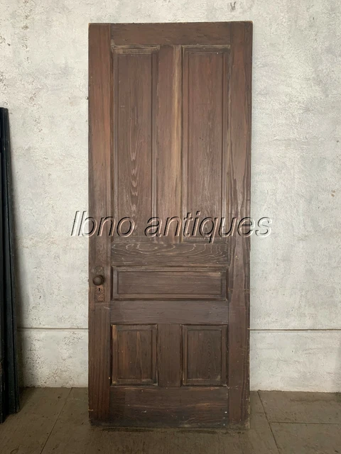 EARLY 1900s SOLID WOOD PANELED NEW ORLEANS DOOR W/BRASS HARDWARE