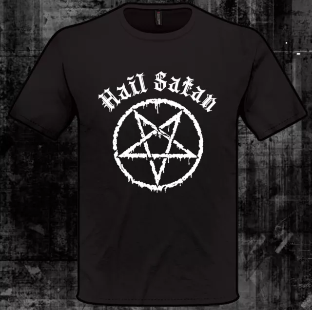 Hail Satan T Shirt - Satanic church Pentagram LaVey goth unholy W
