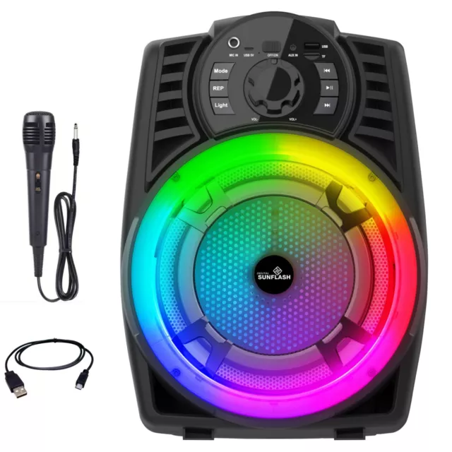 Portable Bluetooth Speaker 8in' Party Sound System RGB Lights FM USB Mic SF128