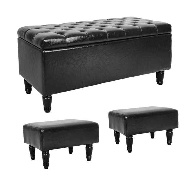 Modern Velvet Storage Ottoman Bench 43" with 2 Ottoman Footrest Tool Bedroom