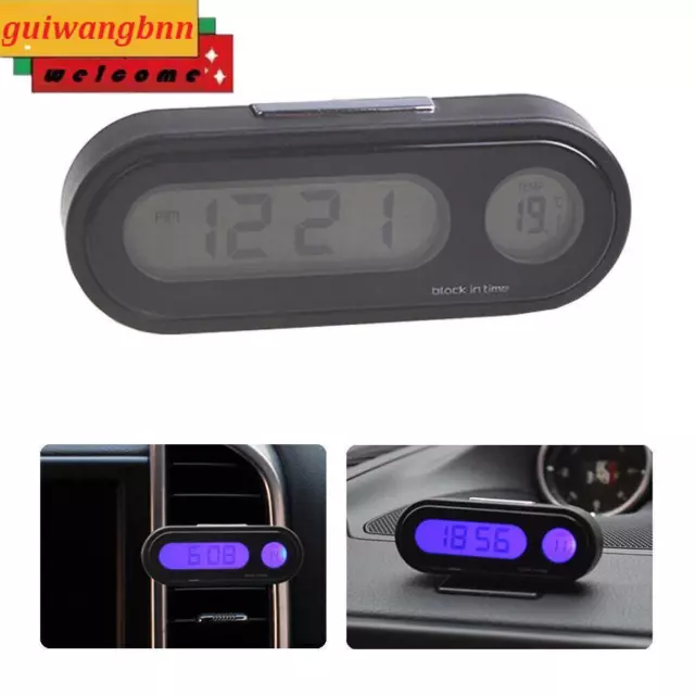 Digital Auto Uhr Temperatur Thermometer 2in1 LCD Display Klimaanlag Lüftung