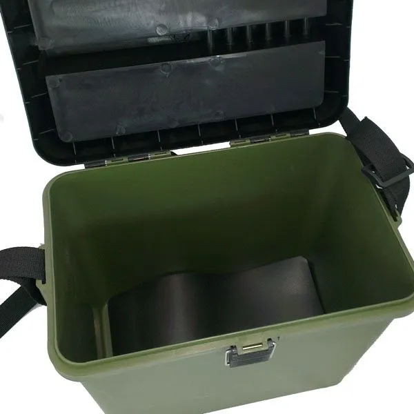 Green Fishing Tackle Seat Box With Carry Strap + Side Tray Carp Sea Boat Fishing 3