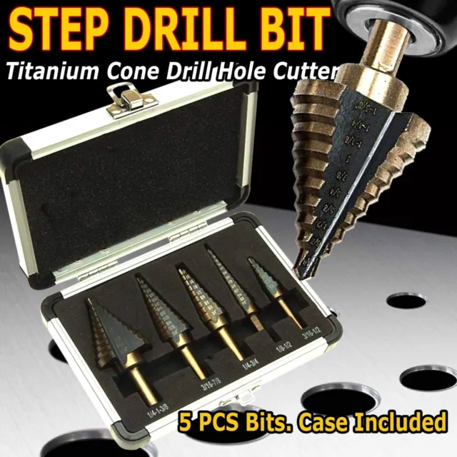 HSS 6PCS Titanium Step Drill Bit Set W Automatic Center Punch High Speed Steel