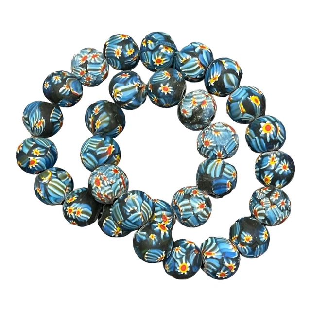 Beautiful Vintage Antique Central Asia Mosaic Glass Beads Strand Jewelry Making