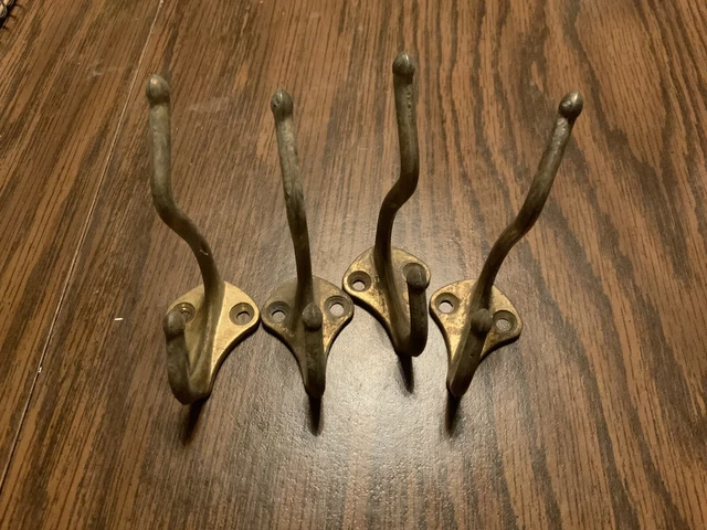 4 vintage brass coat hooks about 3 by 2