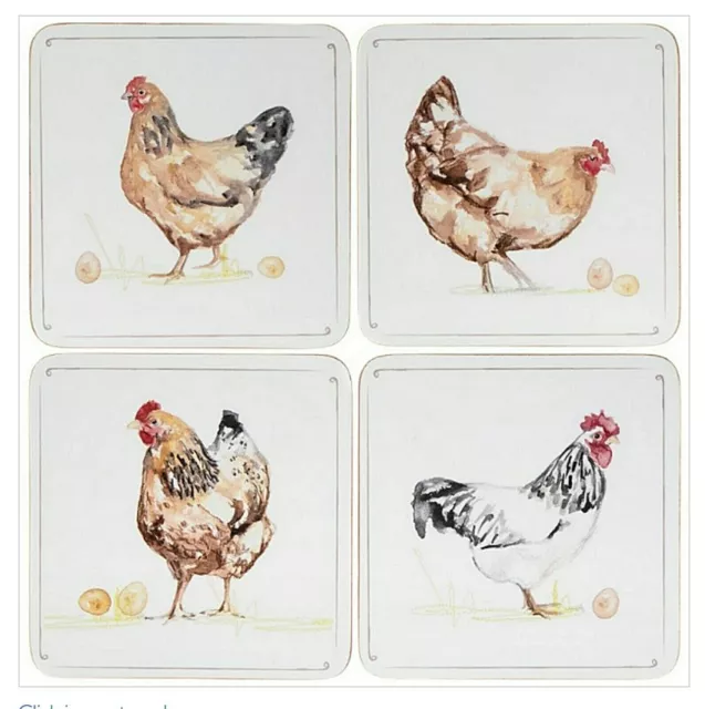 4er Set Untersetzer Chickens Hühner Huhn Korkunterseite The Leonardo Collection