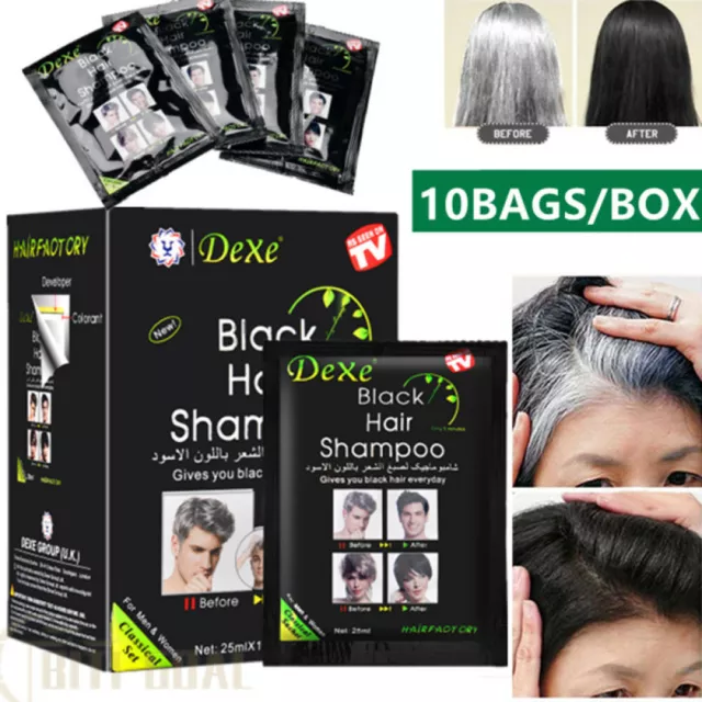 10x DEXE Black Hair Shampoo Instant Hair Color Dye Permanent Grey White Reverse