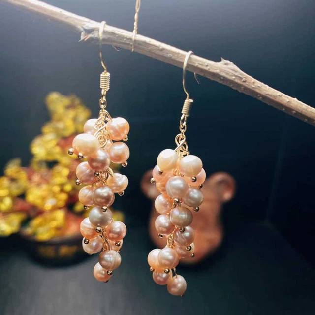 Freshwater pearl beads Earrings Grapes Cluster eardrop Hook Cultured Party