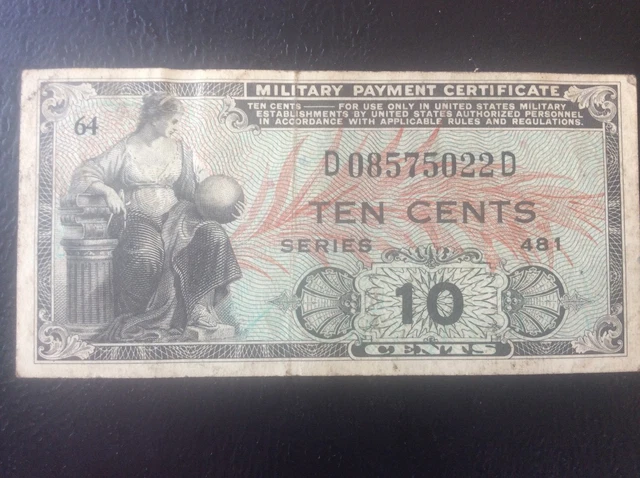 10 Cents Military Payment Certificate 1951 series 481 US United States American