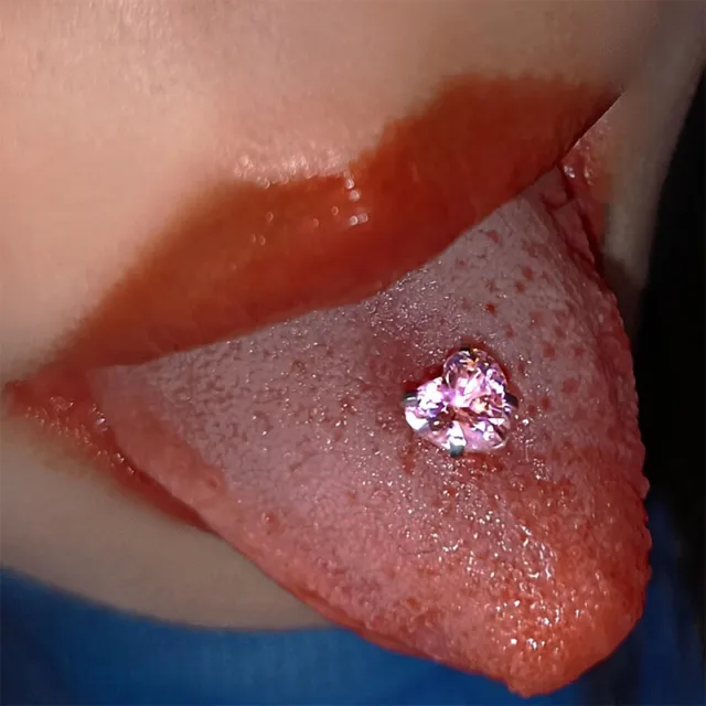 Titanium Steel Piercing Tongue Ring Heart Crystal Zircon Tongue St-SA