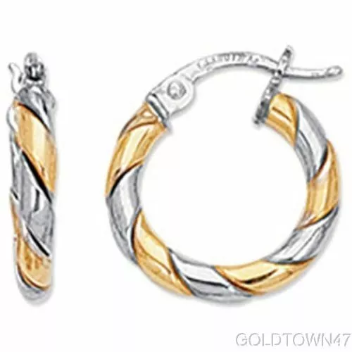 14kt Yellow & White Gold Shiny Two Tone Small Twisted Hoop Earring