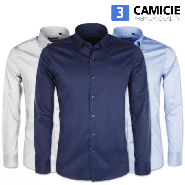 3 Pezzi Camicia Uomo Casual Sartoriale Cotone Slim Fit Classica Elegante VEQUE