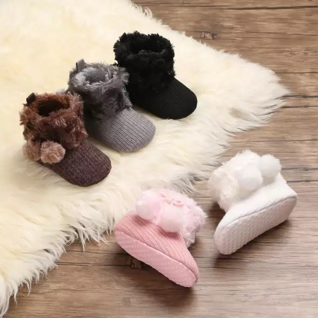 Winter Snow Booties Pram Baby Boy Girl Pom Boots Shoes Faux Fur Newborn