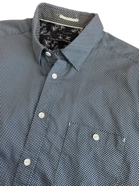 Ted Baker London Short Sleeve Button Down Men’s Shirt Blue White Dot Size 5