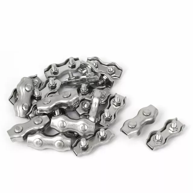M4 Duplex Acier inox. 2-Post Clip Serre-câble pince pour câble métallique 20 Pcs