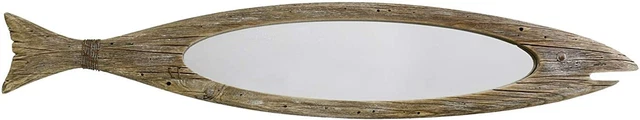 Rustic Wooden Fish Mirror Decor Hanging Wood Fish Mirror Decorations for Wall
