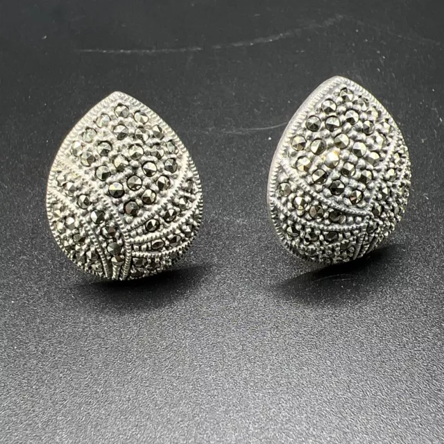 JUDITH JACK 925 Sterling Silver - Vintage Marcasite Drop Earrings Pierced Omega