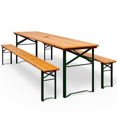 Deuba Ensemble table bancs pliant bois metal 2.20m pliable meuble jardin fete balcon 