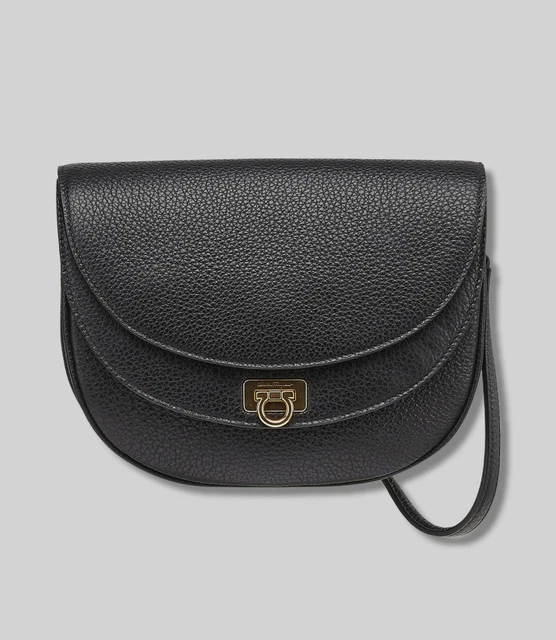 $1290 Salvatore Ferragamo Women Black Leather Purse Shoulder Crossbody Hand Bag