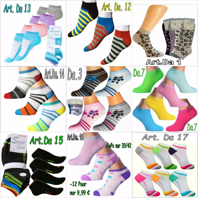 12P Damen Sneaker Kurzsocken SportSocken Sneakersocken Füßlinge Sportsocken  X