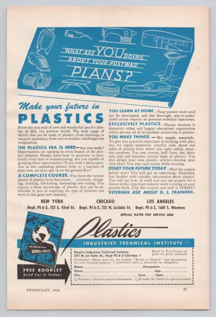 1946 Your Future In Plastics What Are Your Postwar Plans? VINTAGE PRINT AD PS46