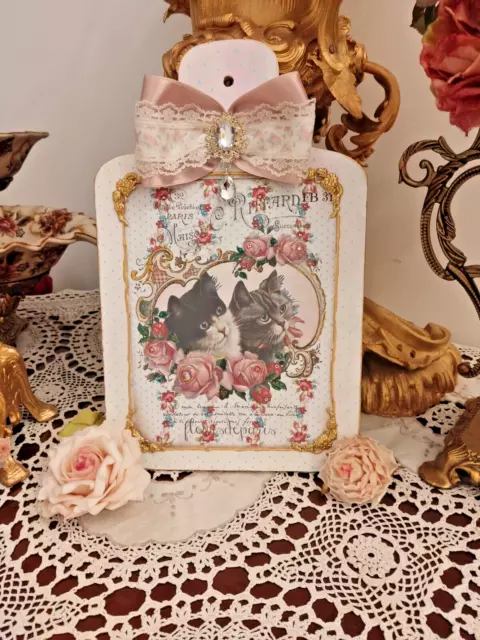 Beautiful Michal Negrin Cat Kitten Victorian Roses Floral Wall Plaque picture