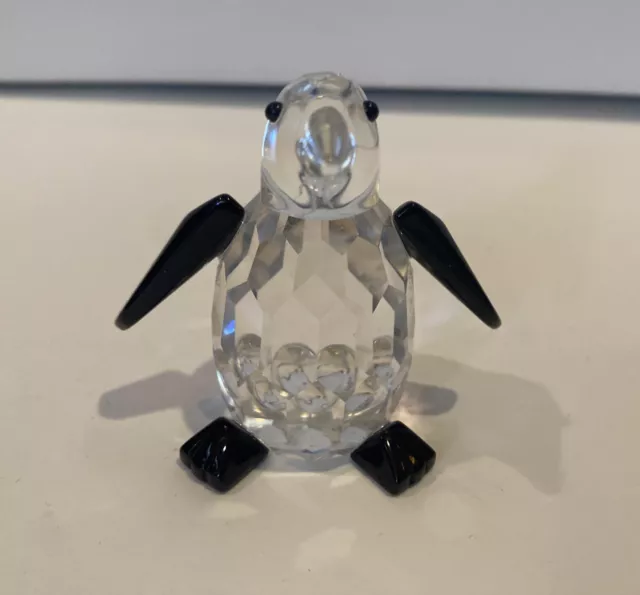 Faceted Glass Penguin Bird Black Wings Feet Crystal Prism Figurine Paperweight