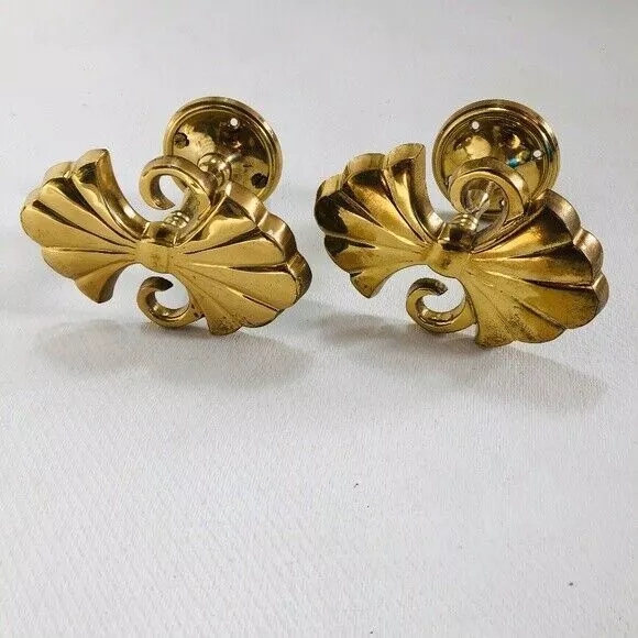 LOT of 2 Vintage Drawer Pull Hardware Cabinet Knobs Tie Back Solid Brass