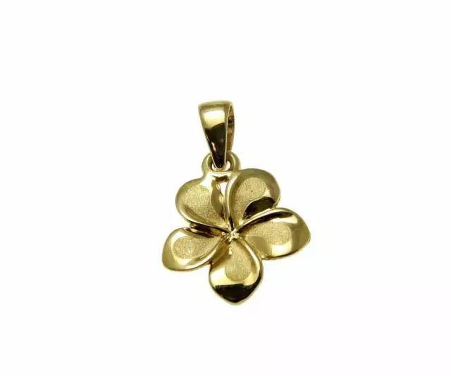 11Mm Solid 14K Yellow Gold Hawaiian Fancy Plumeria Flower Charm Pendant