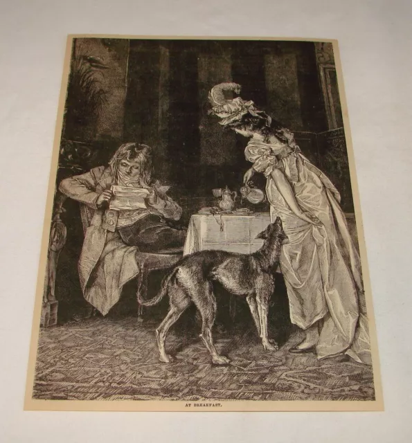 1879 magazine engraving ~ MAN + WOMAN At Breakfast